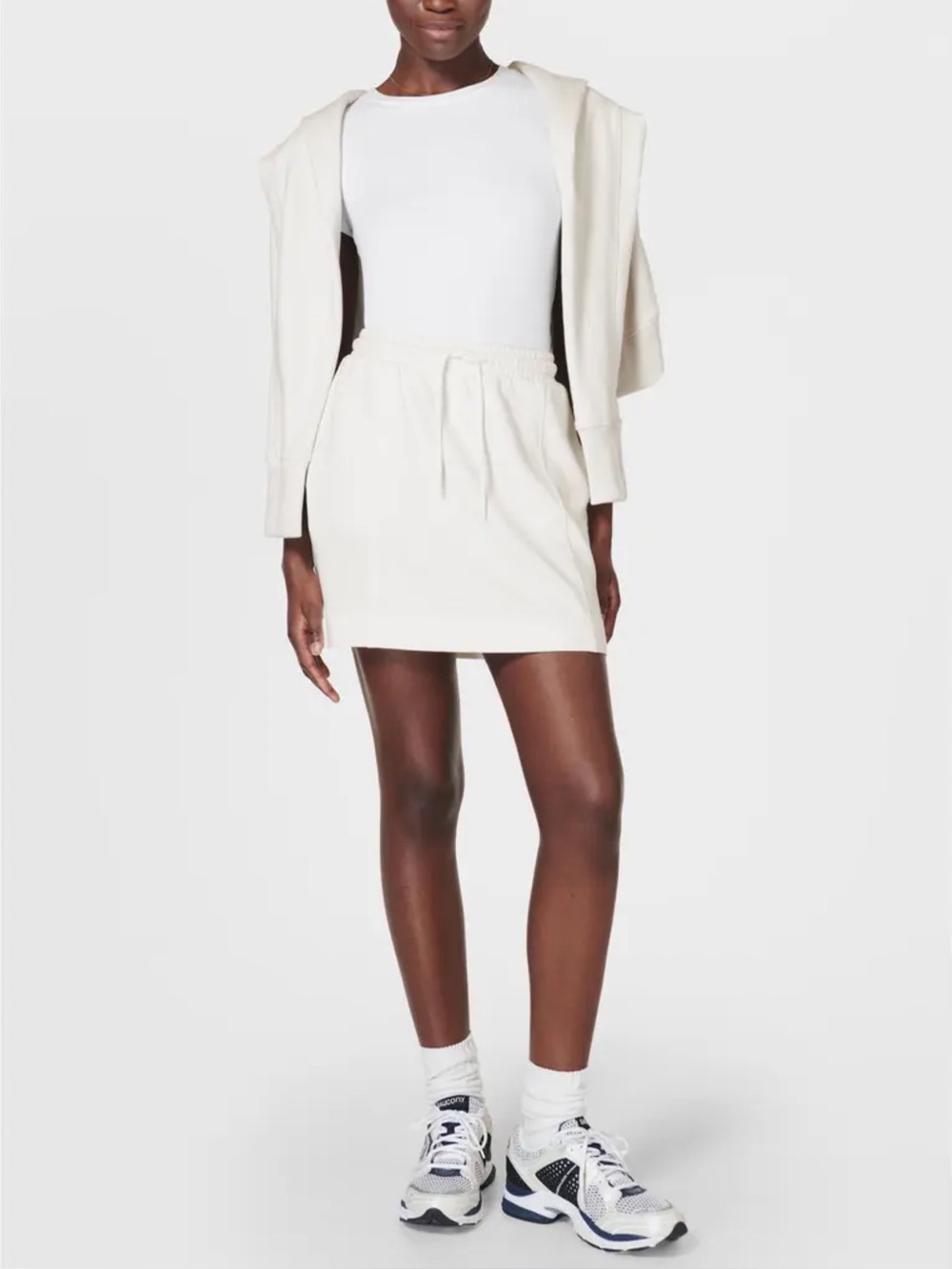 Sweaty Betty After Class White Mini Skirt Size 12 Drawstring Pockets Athleisure